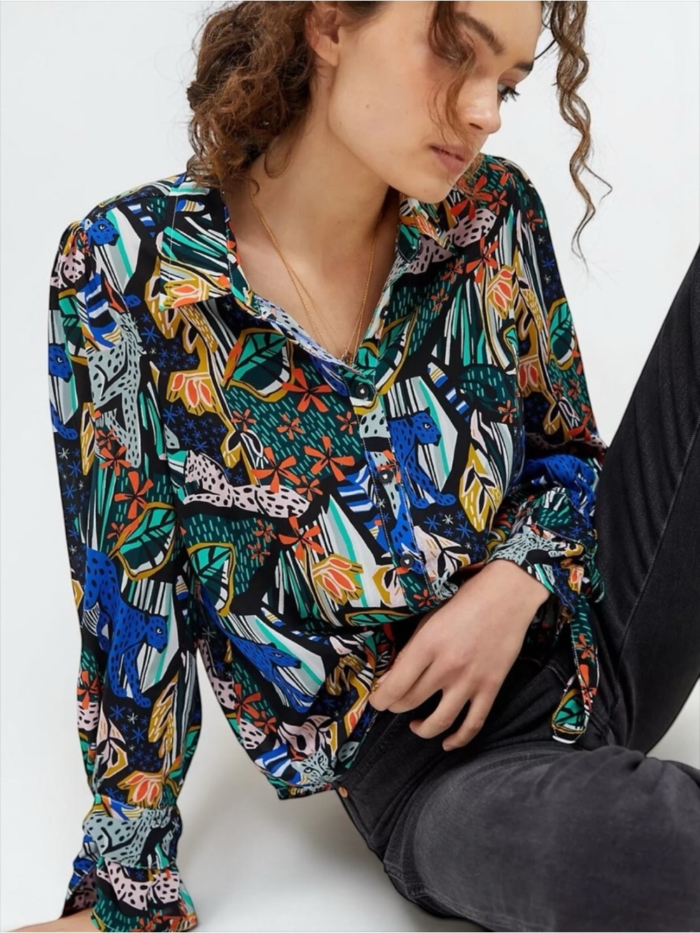 Anthropologie Margaret Jeane Leopard Jungle Print Button Up Blouse Sz 20W